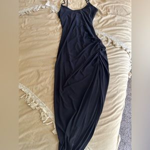 Juniors Bodycon Dress || Black || Ruched with Slit